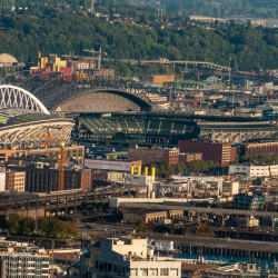 Sports stadiums Seattle view from Space Needle Sports stadiums Seattle view from Space Needle