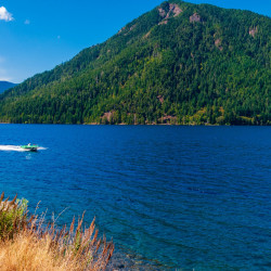 boat on Crescent Lake Olympic National Park boat on Crescent Lake